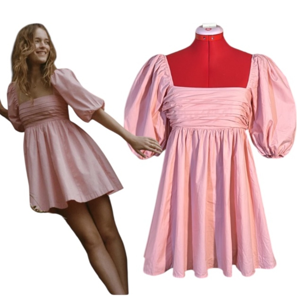 Abercrombie & Fitch Emerson Pink Ruched Bodice Puff Sleeve Mini Dress Size XSP